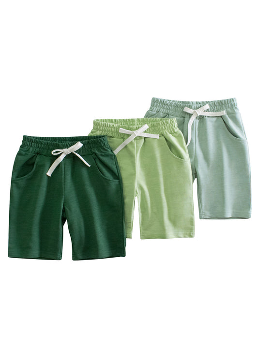 Boys Solid Color Green Soft Casual Style Shorts