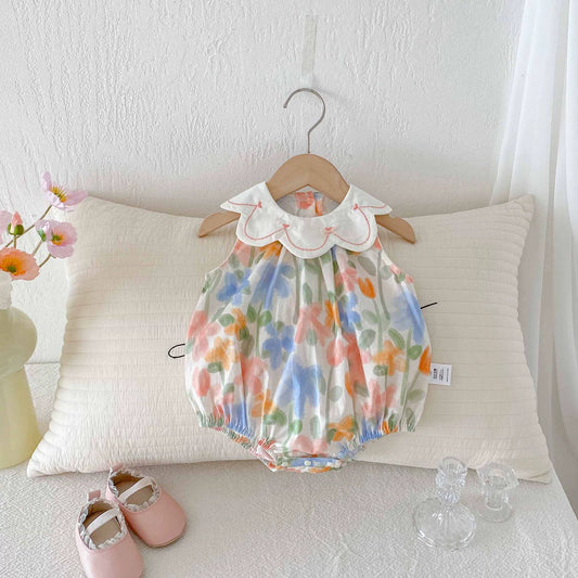 Summer Arrival Baby Girls Cute Sleeveless Colorful Flowers Pattern Onesies with Collar, MyKids-USA®, Baby One-Pieces, MyKids-USA - Size/Age - 66 (3-6M) - Color - Colorful -  -  - TR2506101817-A