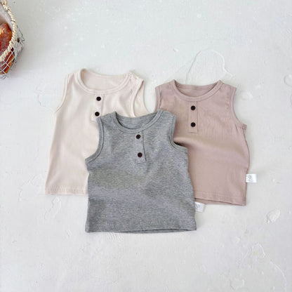 Simple Sleeveless Summer Children’s Vest, Unisex Baby Cotton Blend Casual Plain Top, MyKids-USA®, Baby & Toddler Tops, MyKids-USA -  -  -  -  -  -  - 