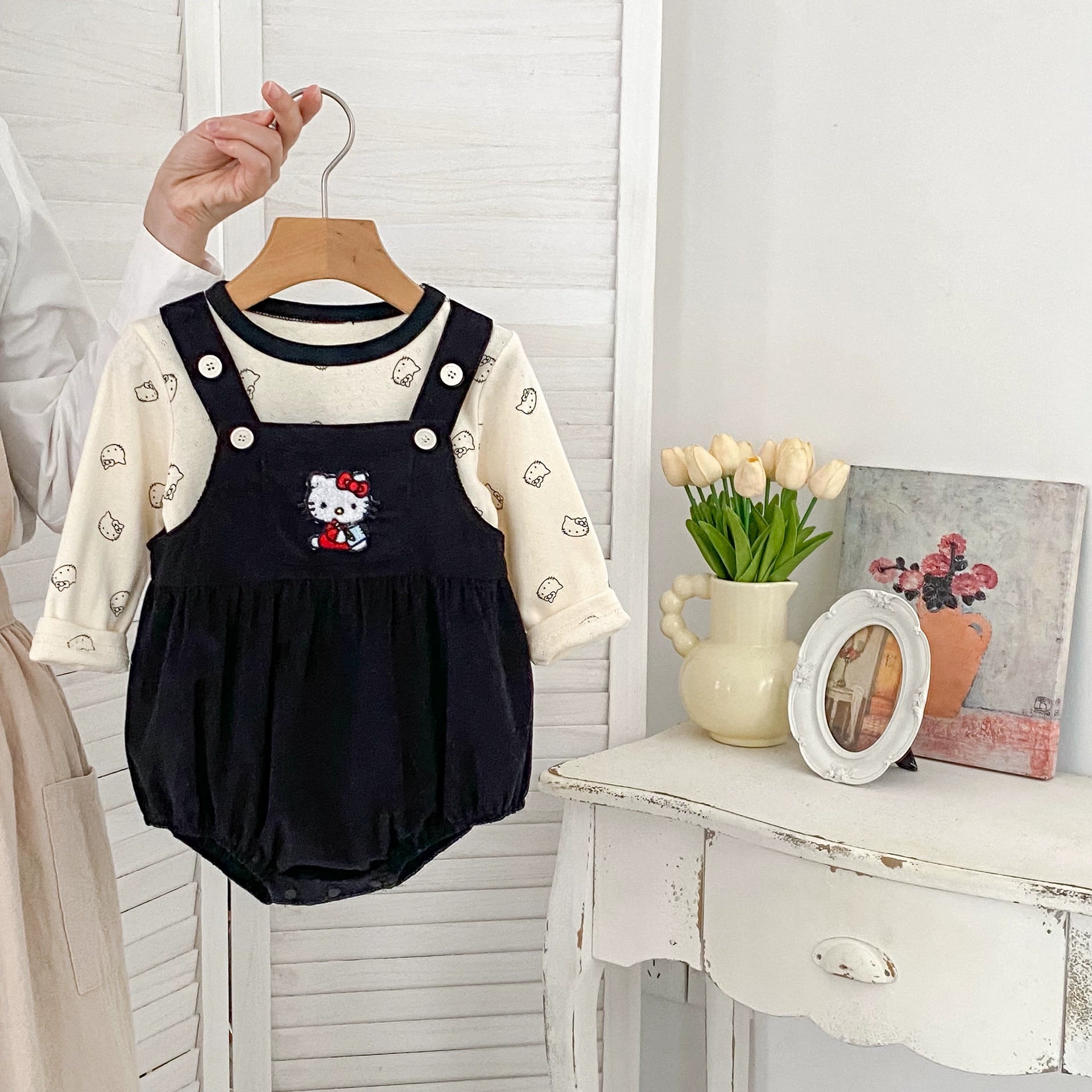 Spring and Autumn Baby Kids Girls Cartoon Pattern Long Sleeves Beige Top and Embroidered Sleeveless Onesies Clothing Set, MyKids-USA®, Baby & Toddler Outfits, MyKids-USA -  -  -  -  -  -  - 