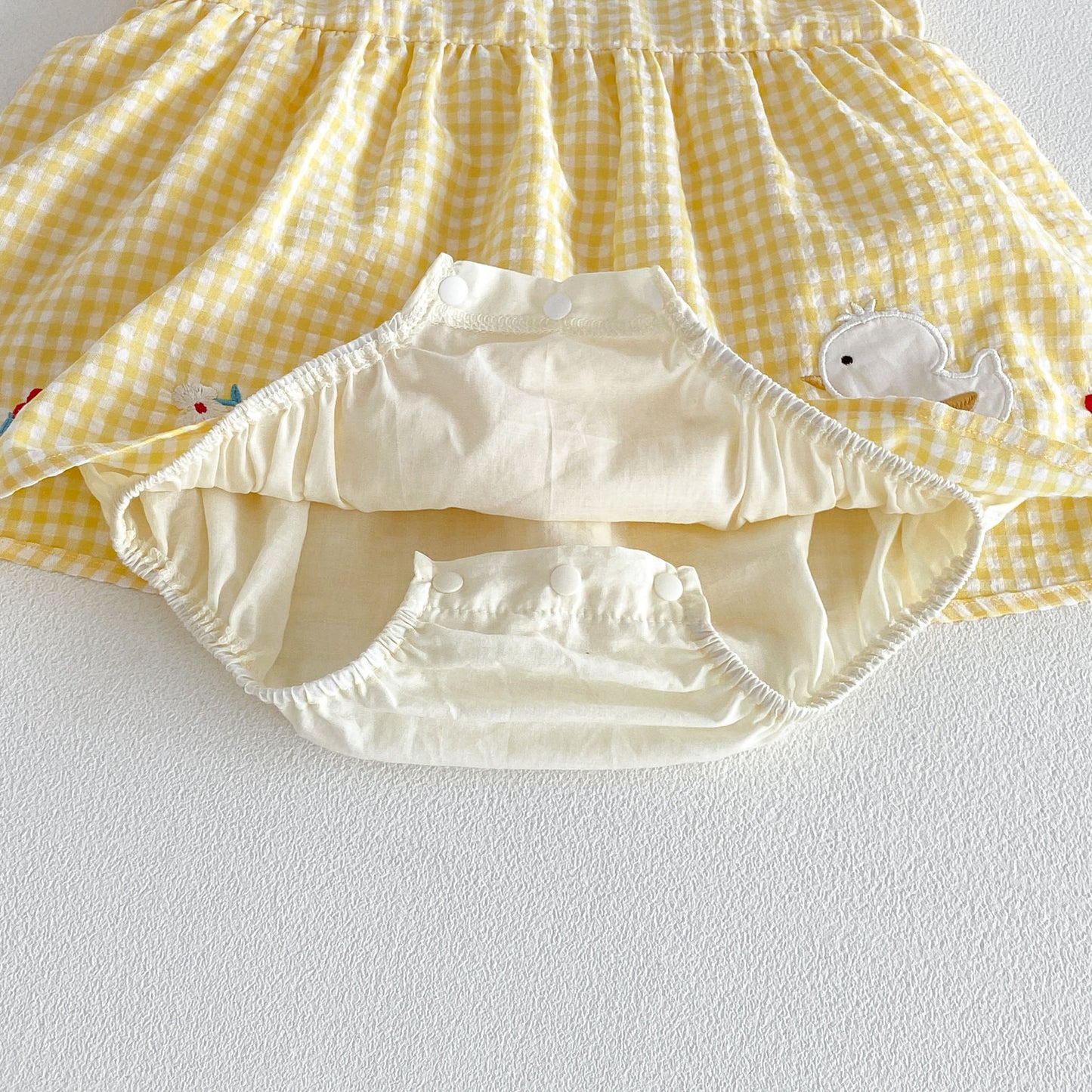 Design Summer Baby Kids Girls Fly Sleeves Plaid and Cartoon Pattern Bodysuit Dress