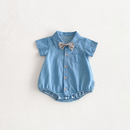 Summer Arrival Baby Boys Short Sleeves Solid Color Turn-down Bodysuit, MyKids-USA®, Bodysuits, MyKids-USA - Size/Age - 66 (3-6M) - Color - Blue -  -  - TR2603171538-B.