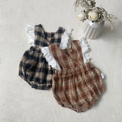 Autumn and Spring Arrival Baby Girls Plaid Pattern Sleeveless V Neck Bodysuit, MyKids-USA®, Bodysuits, MyKids-USA -  -  -  -  -  -  - .