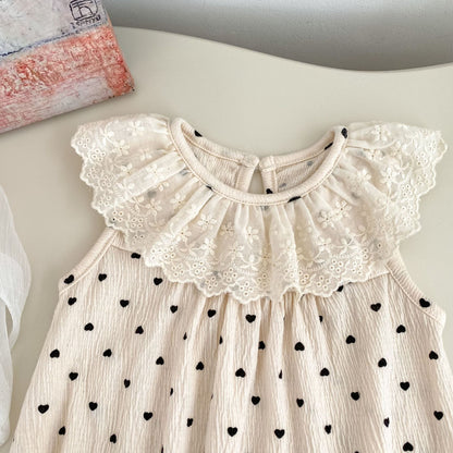 Summer Arrival Baby Girls Apricot Sleeveless Hearts Pattern Onesies with Embroidered Collar, MyKids-USA®, Baby One-Pieces, MyKids-USA -  -  -  -  -  -  - 