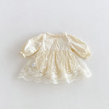 MyKids-USA® Autumn Arrival Baby Girls Long Sleeves Cute Lace Embroidered Pattern Bodysuit Dress