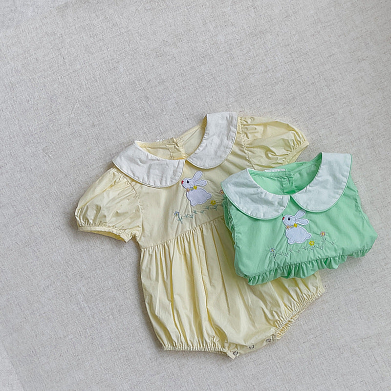 Summer Arrival Baby Girls Short Sleeves Cartoon Rabbit Pattern Bodysuit