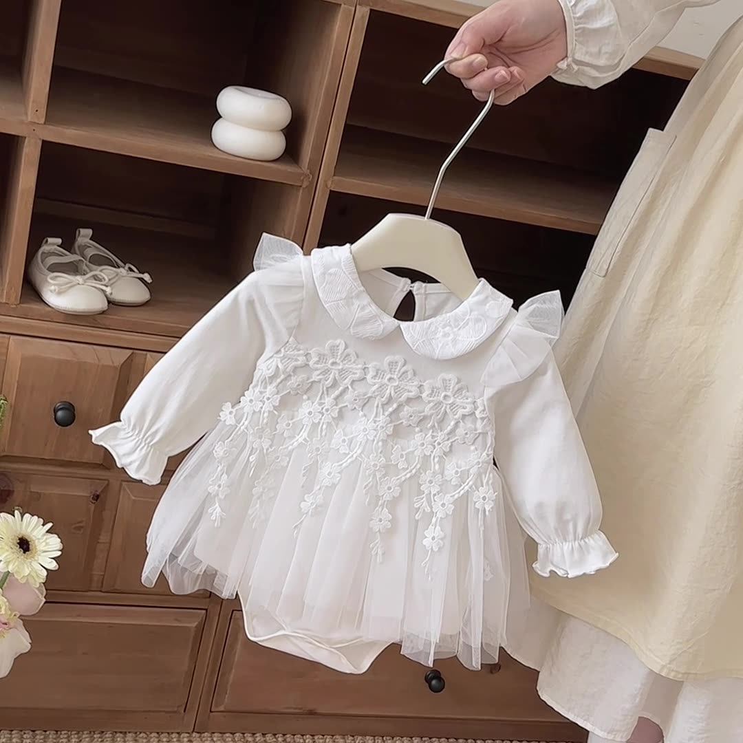 Spring Arrival Baby Girls Long Sleeves Flowers Pattern Tulle Decorated Bodysuit Dress, MyKids-USA®, Baby & Toddler Dresses, MyKids-USA -  -  -  -  -  -  - .