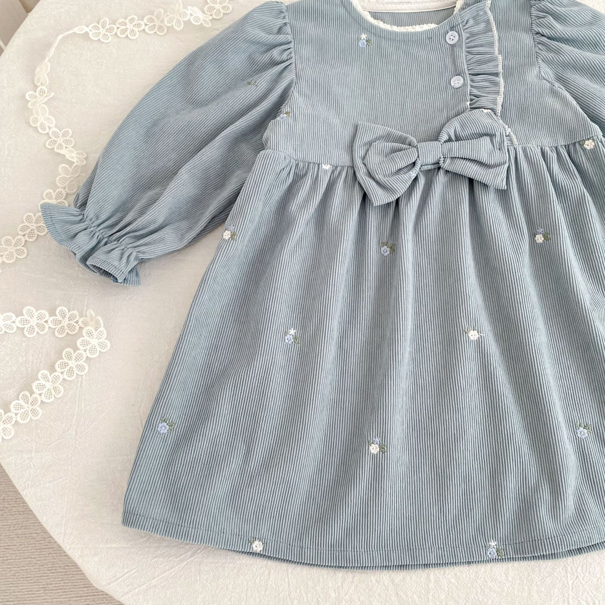MyKids-USA® Autumn Flowers Embroidered Baby Kids Girls Princess Long Sleeves Dress
