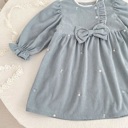 MyKids-USA® Autumn Flowers Embroidered Baby Kids Girls Princess Long Sleeves Dress