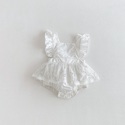 Summer Arrival Baby Girls Fly Sleeves Flowers Pattern Bodysuit