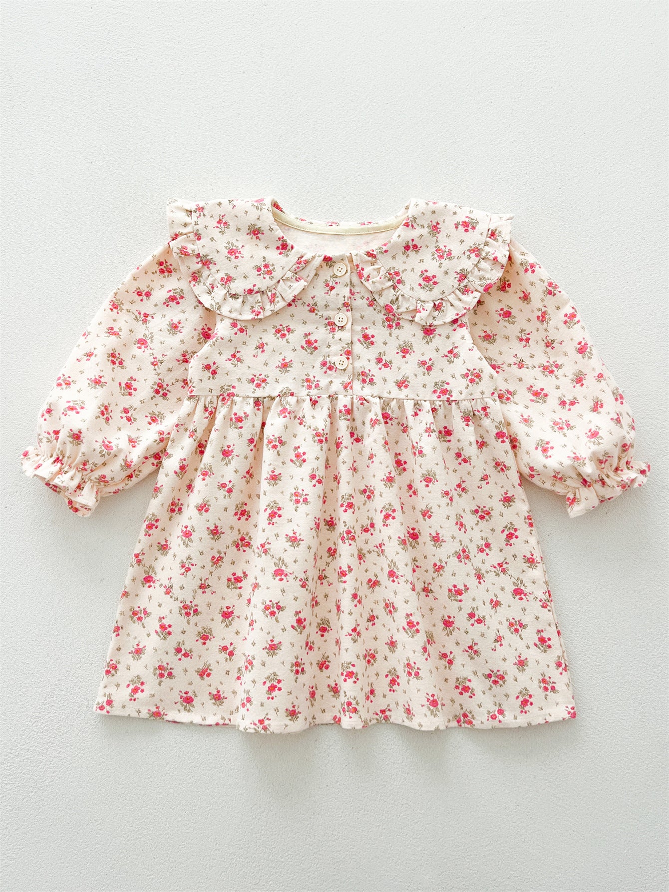 Spring and Autumn Stylish Floral Print Long-sleeved Dress with Collar for Girls, MyKids-USA®, Baby & Toddler Dresses, MyKids-USA -  -  -  -  -  -  - 