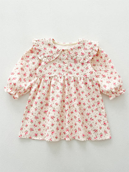 Spring and Autumn Stylish Floral Print Long-sleeved Dress with Collar for Girls, MyKids-USA®, Baby & Toddler Dresses, MyKids-USA -  -  -  -  -  -  - 