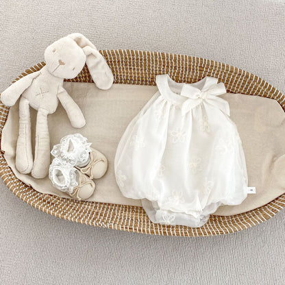 Summer Arrival Sleeveless Flowers Pattern Butterfly-bow Decorated Collar Onesies for Stylish Girls, MyKids-USA®, Baby One-Pieces, MyKids-USA - Size/Age - 66 (3-6M) - Color - Beige -  -  - TR2504301842-A