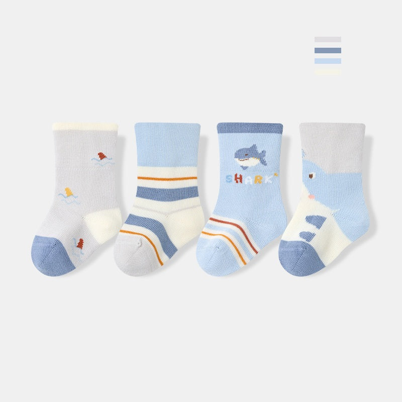 Autumn and Spring Arrival Baby Unisex Breathable Cute Cartoon Pattern Socks 1 Lot=4-Pair Set, MyKids-USA®, Baby & Toddler Socks & Tights, MyKids-USA - Size/Age - XS (0-6M) - Color - Light Blue -  -  - TR2511192247-D