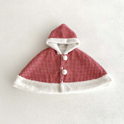 Christmas Baby Girl Red Grid Thick Warm Long Sleeves Winter Cloak