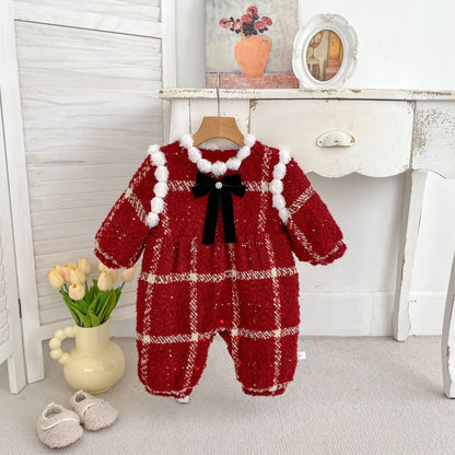 Winter Arrival Baby Girls Long Sleeves Plaid Pattern Fleece-Lined Warm Rompers, MyKids-USA®, Baby One-Pieces, MyKids-USA -  -  -  -  -  -  - 