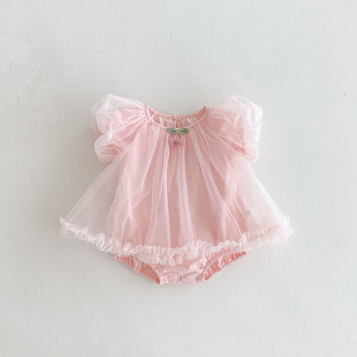 Summer Arrival Baby Girls Cute Short Sleeves Solid Color Tulle Design Onesies, MyKids-USA®, Baby One-Pieces, MyKids-USA - Size/Age - 66 (3-6M) - Color - Pink -  -  - TR2505122349-A
