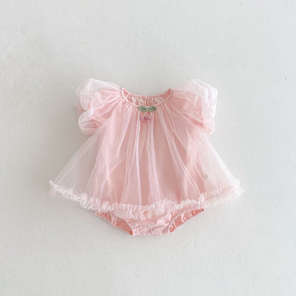 Summer Arrival Baby Girls Cute Short Sleeves Solid Color Tulle Design Onesies, MyKids-USA®, Baby One-Pieces, MyKids-USA - Size/Age - 66 (3-6M) - Color - Pink -  -  - TR2505122349-A