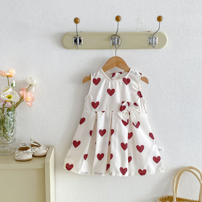Summer Arrival Baby Girls Sleeveless Hearts Pattern Dress, MyKids-USA®, Baby & Children's Dresses, MyKids-USA - Size/Age - 80 (9-12M) - Color - Red -  -  - TR2604072257-A.