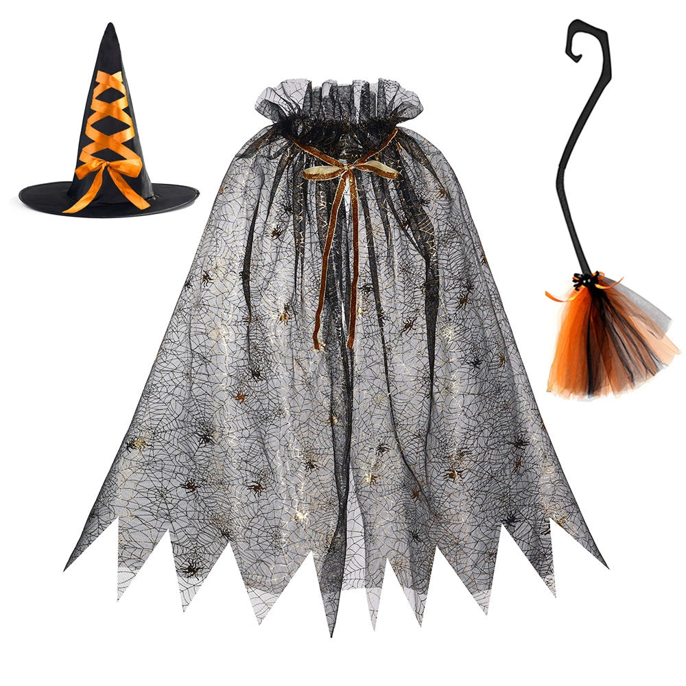 Arrival Dark Halloween Essential: Girls’ Witch Wizard Hat, Cloak, and Broom Set, MyKids-USA®, Costume Sets, MyKids-USA - Size/Age - Average - Color - Black -  -  - TR2508202017-A.