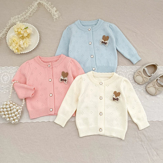 Autumn Arrival Baby Girls Comfortable Hollow-out Pattern Knitted Long Sleeves Cardigan, MyKids-USA®, Cardigans, MyKids-USA -  -  -  -  -  -  - 