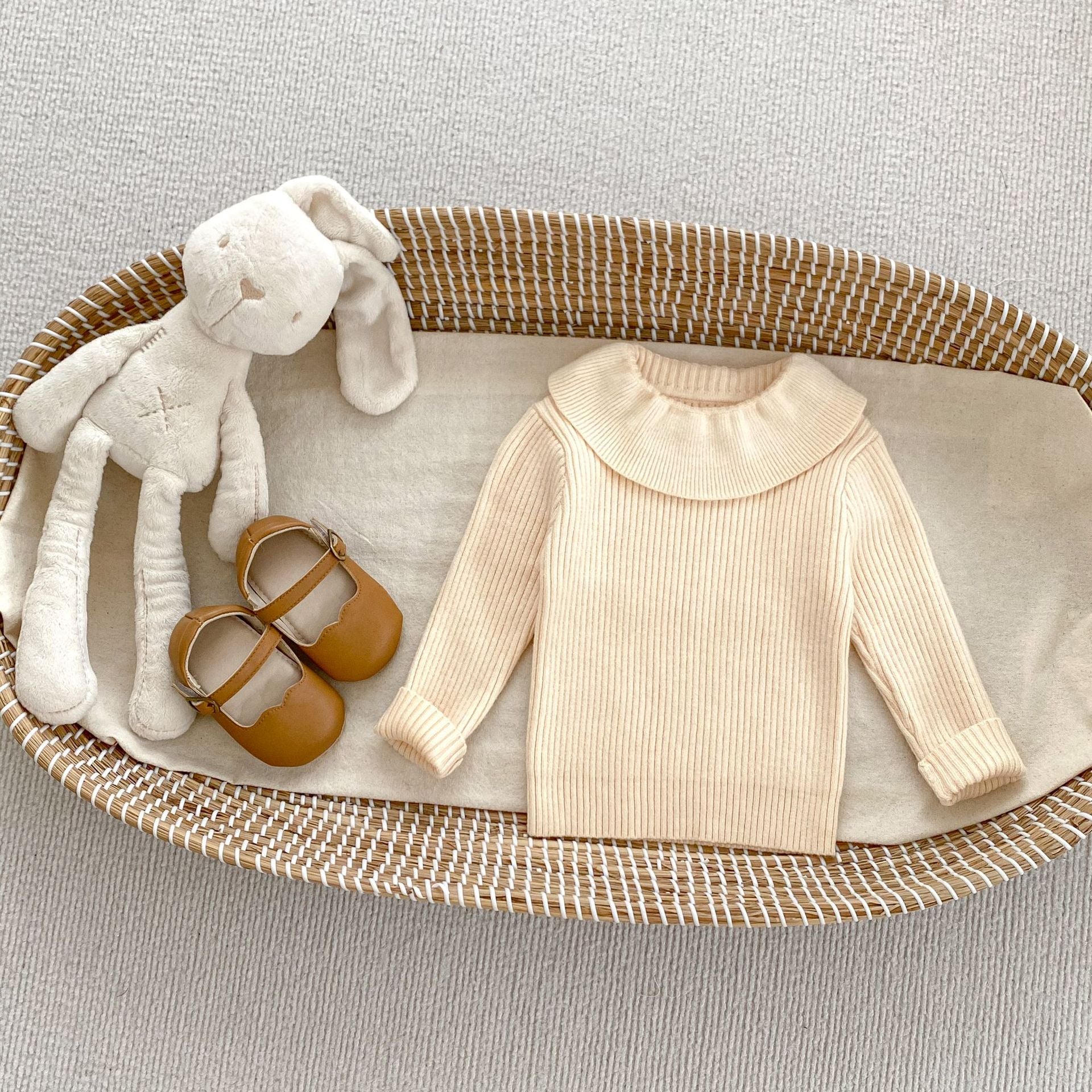 Autumn Arrival Baby Kids Girls Comfortable Simple Solid Color Knitted Long Sleeves Top with Collar, MyKids-USA®, Baby & Toddler Outerwear, MyKids-USA - Size/Age - 66 (3-6M) - Color - Beige -  -  - TR2408100955-B.