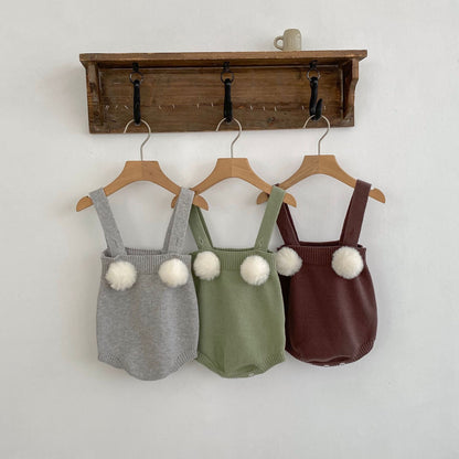 Baby Girl New Autumn Plush Ball Camisole Knitted Vest One Piece