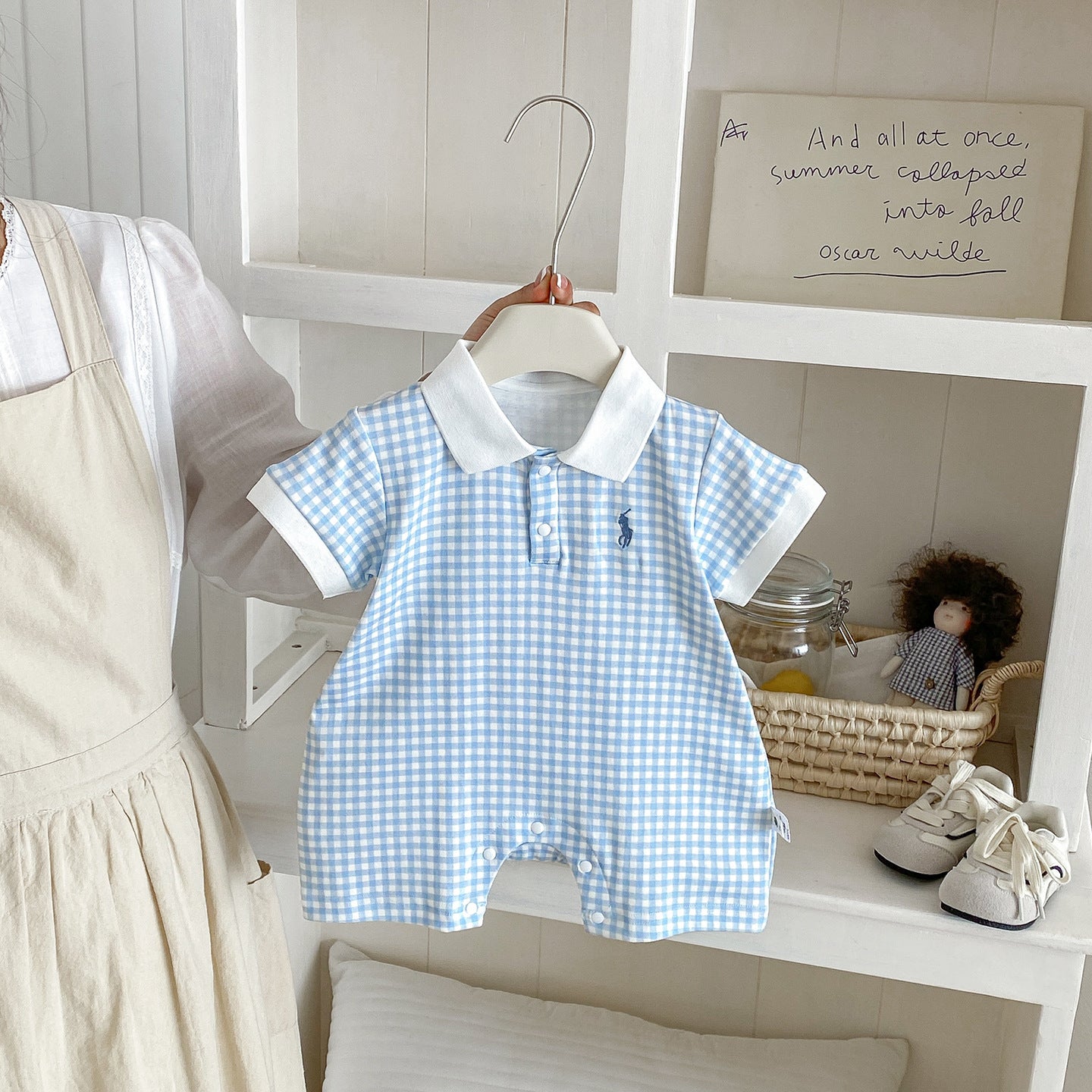Summer Arrival Baby Short Sleeves Plaid Pattern Turn-down Collar Rompers, MyKids-USA®, Baby & Children's One-Pieces, MyKids-USA -  -  -  -  -  -  - .