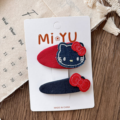 Collection of 2 Versatile Cute Kitty Embroidered Hair Clips, MyKids-USA®, Hair Pins, Claws & Clips, MyKids-USA - Size/Age - Average Size (0-12Y） - Color - Red -  -  - TR2603202138-D.