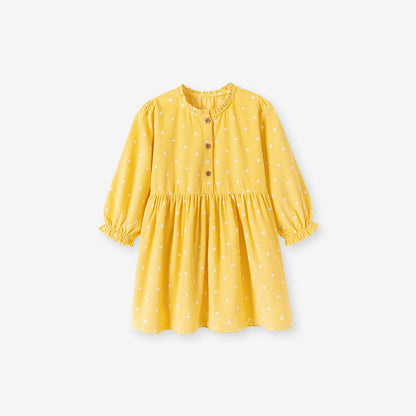 Autumn and Spring Arrival Princess Dots Pattern Long Sleeves Corduroy Dress for Stylish Girls, MyKids-USA®, Baby & Toddler Dresses, MyKids-USA - Size/Age - 90 (12-24M) - Color - Yellow -  -  - TR2508022202-A