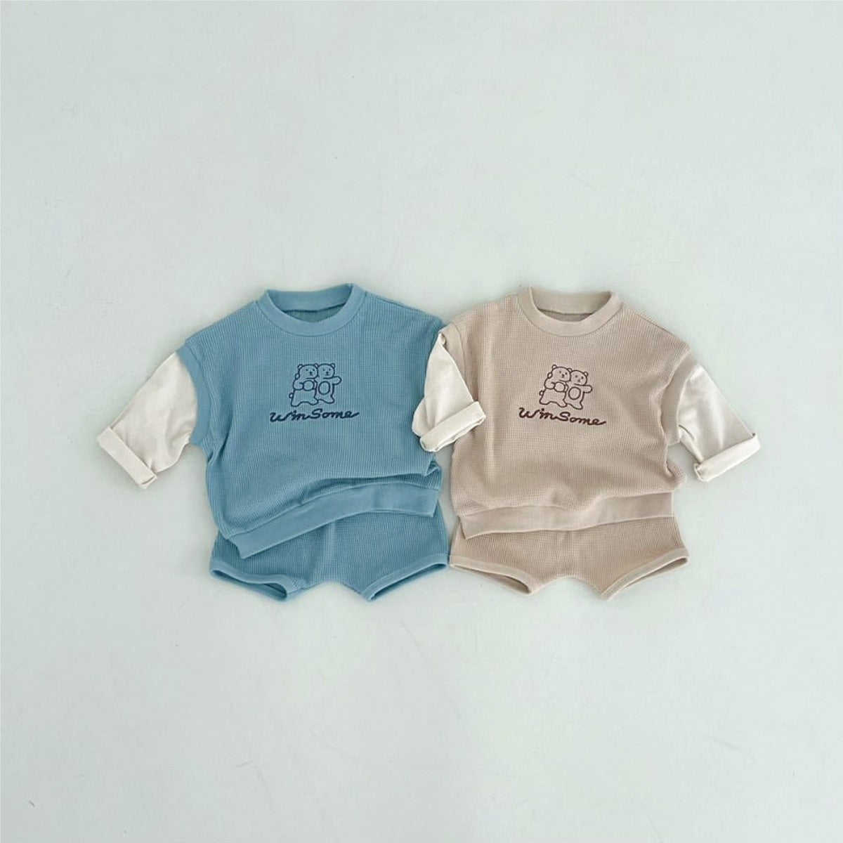 MyKids-USA® Spring and Autumn Baby Kids Unisex Long Sleeves Color Patchwork Pullover and Plain Shorts Clothing Set