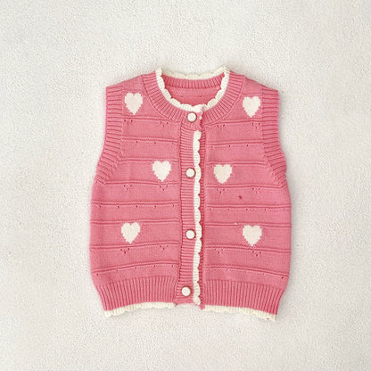 Autumn Arrival Baby Unisex Comfortable Hearts Pattern Knitted Sleeveless Vest, MyKids-USA®, Sweaters, MyKids-USA - Size/Age - 73 (6-9M) - Color - Pink -  -  - TR2508042338-C