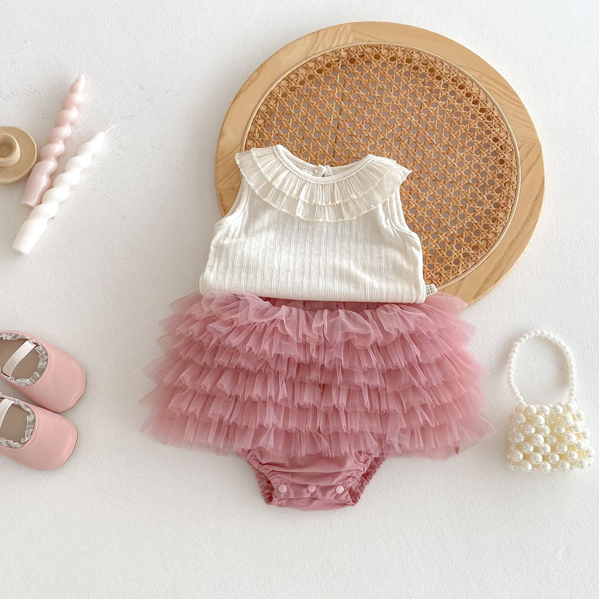 Summer Baby Kids Casual Solid Color Striped Pattern Sleeveless Top Vest with Tulle Skirt Clothing Set for Girls, MyKids-USA®, Baby & Toddler Outfits, MyKids-USA - Size/Age - 66 (3-6M) - Color - White -  -  - TR2504281833-A