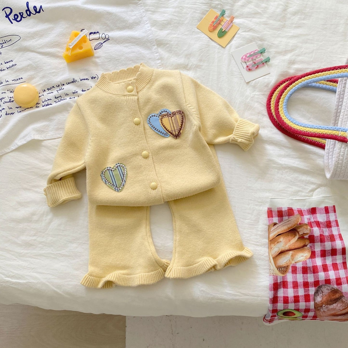 Winter and Autumn Baby Kids Girls Hearts Pattern Long Sleeves Cardigan and Flared Pants Knitted Clothing Set, MyKids-USA®, Baby & Toddler Outfits, MyKids-USA - Size/Age - 66 (3-6M) - Color - Yellow -  -  - TR2510202348-C