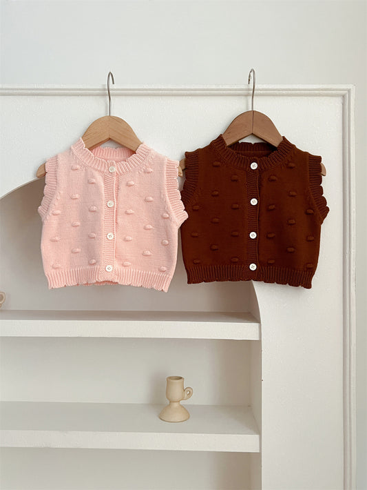 Adorable Infant Baby Girls Bubble Knitted Sleeveless Single Breasted Sweater Vest