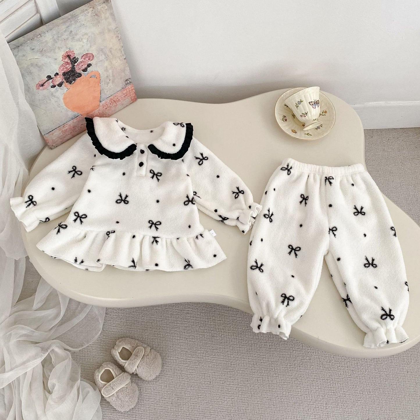 Winter Baby Kids Girls Long Sleeves Cute Pattern Top and Pants Fluffy Warm Pajamas Clothing Set, MyKids-USA®, Baby & Toddler Sleepwear, MyKids-USA - Size/Age - 73 (6-9M) - Color - Beige -  -  - TR2512011811-B
