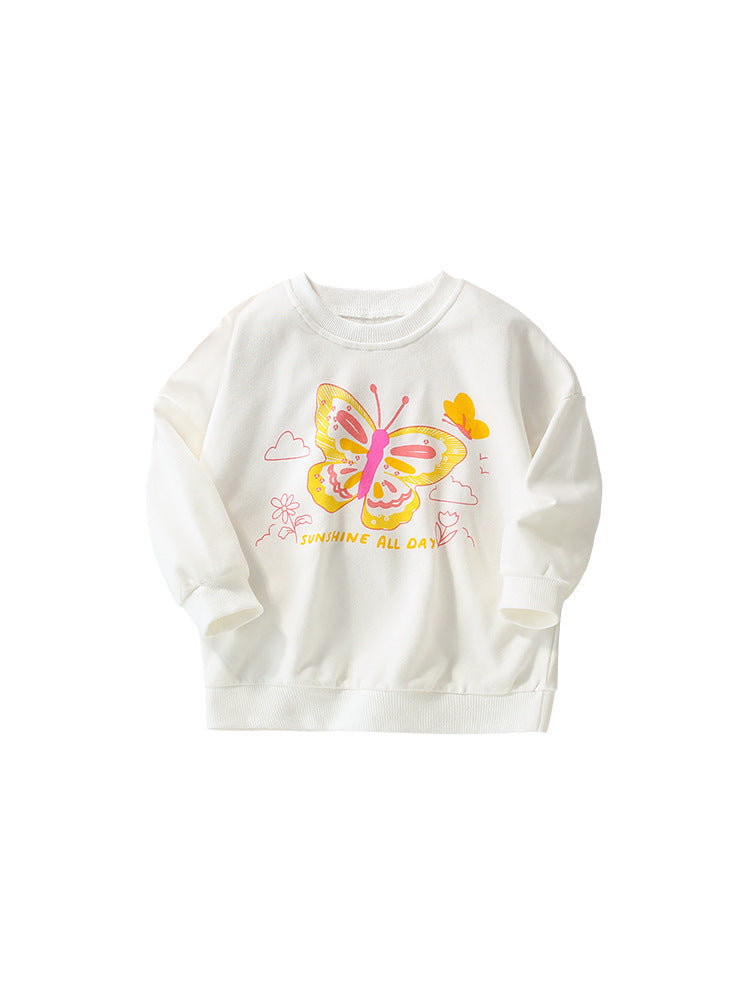 Baby Girl In New Autumn And Winter Cartoon Print Pattern Comfy Cotton Pullover