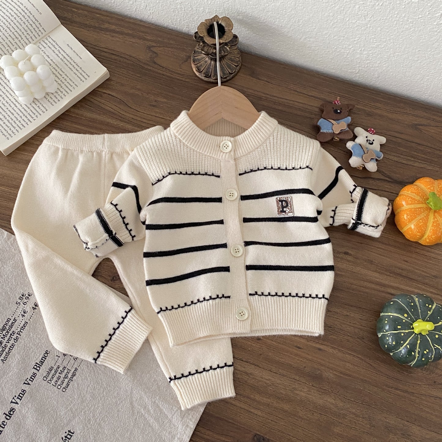 Winter and Autumn Baby Kids Unisex Striped Long Sleeves Cardigan and Pants Knitted Clothing Set, MyKids-USA®, Baby & Toddler Outfits, MyKids-USA - Size/Age - 66 (3-6M) - Color - Beige -  -  - TR2510222333-A