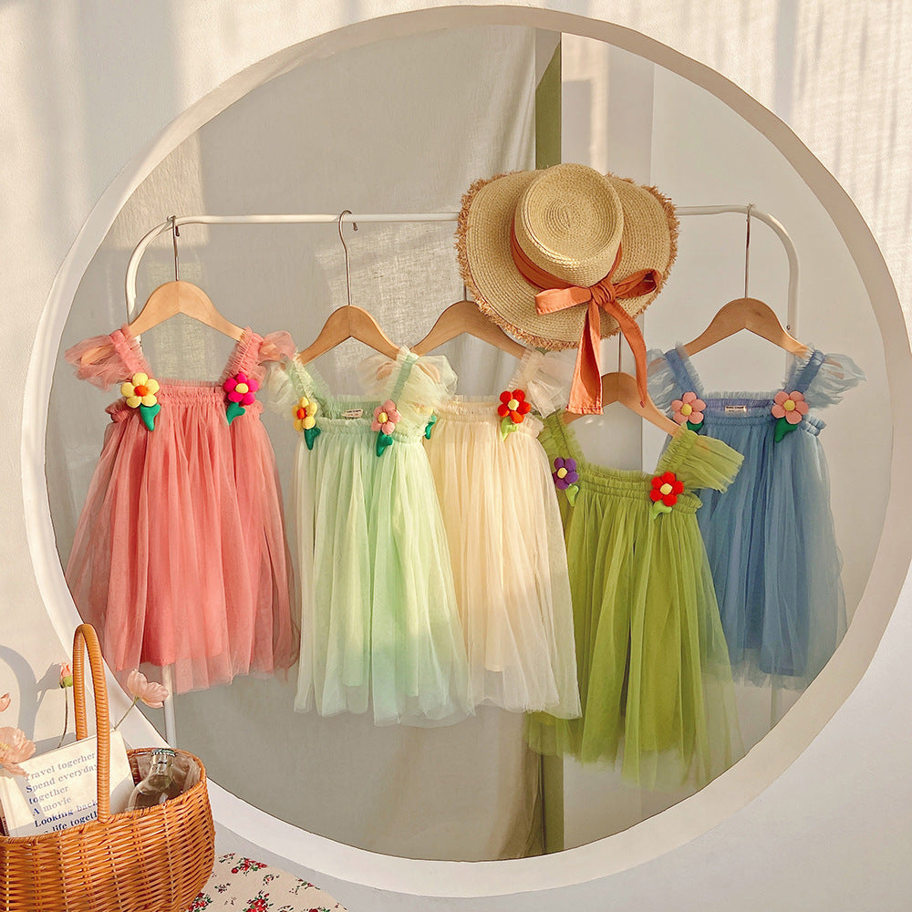 Summer Baby Kids Girls Fly Sleeves Flowers Pattern Tulle Strap Dress, MyKids-USA®, Baby & Children's Dresses, MyKids-USA -  -  -  -  -  -  - .