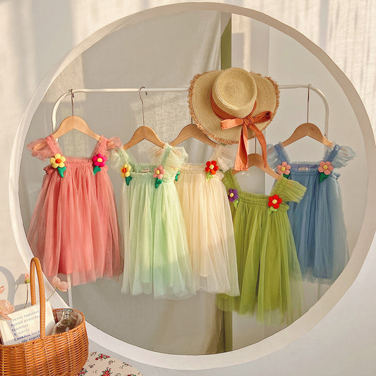 Summer Baby Kids Girls Fly Sleeves Flowers Pattern Tulle Strap Dress, MyKids-USA®, Baby & Children's Dresses, MyKids-USA -  -  -  -  -  -  - .