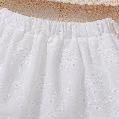 Summer Baby Kids Girls Sleeveless Embroidered Pattern Vest and White Skirt Set
