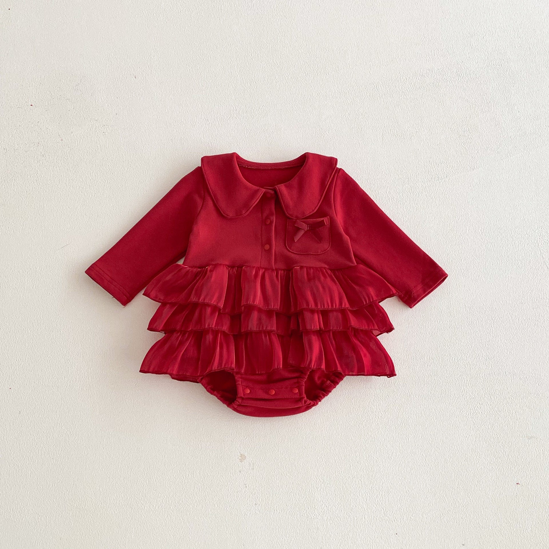 Autumn Arrival Baby Girls Long Sleeves Red Solid Color Ruffle Onesies, MyKids-USA®, Baby One-Pieces, MyKids-USA - Size/Age - 66 (3-6M) - Color - Red -  -  - TR2511232323-A