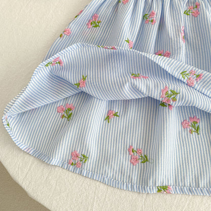 Summer Girls Simple Flowers and Striped Pattern Crew Neck Onesies and Dress – Princess Sister Matching Set, MyKids-USA®, Baby & Toddler Outfits, MyKids-USA -  -  -  -  -  -  - .