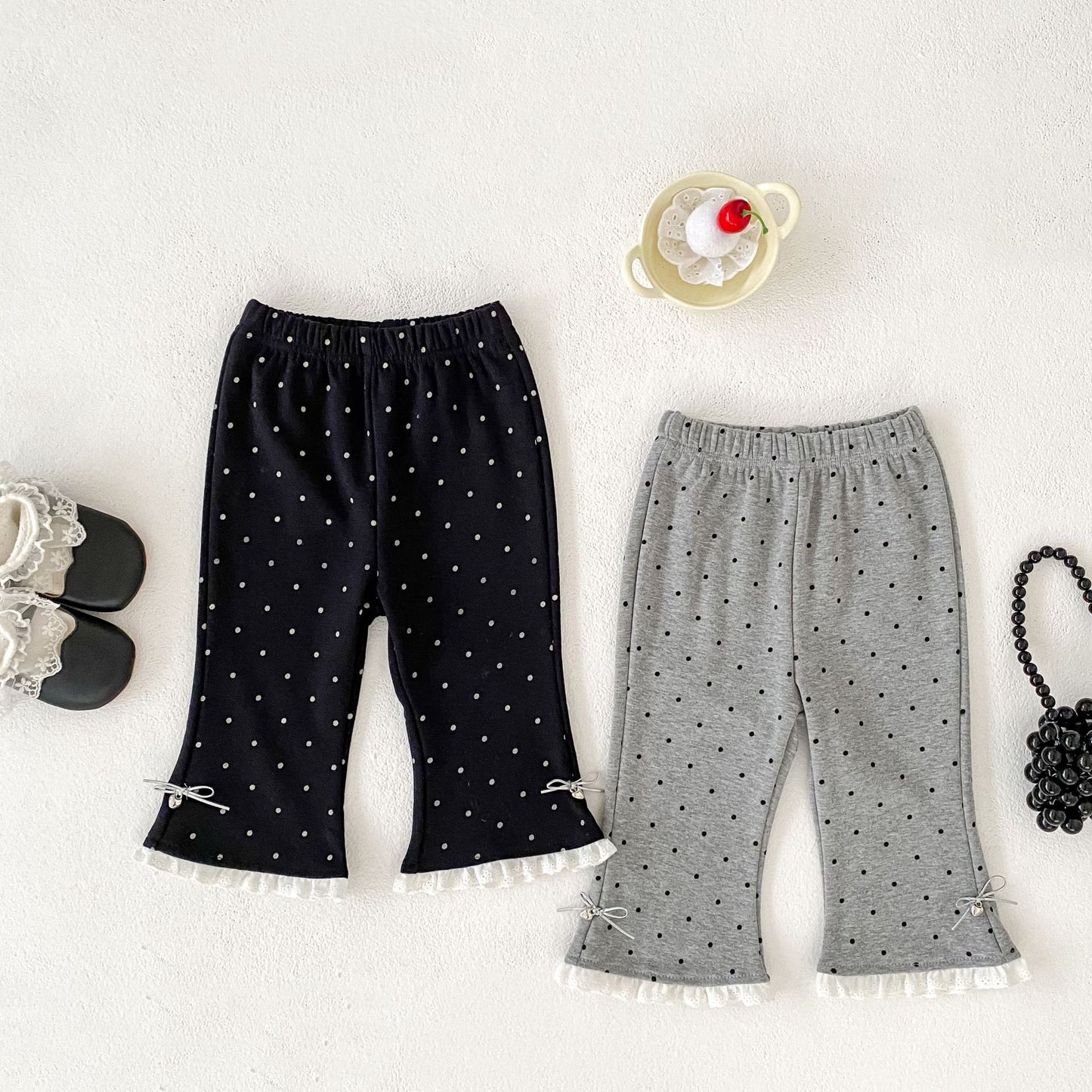 MyKids-USA® Autumn Arrival Baby Girls Dots Pattern Lace Trim Cute Pants