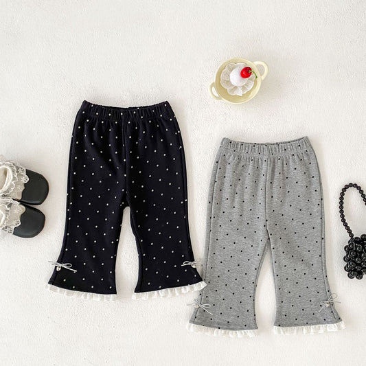 MyKids-USA® Autumn Arrival Baby Girls Dots Pattern Lace Trim Cute Pants