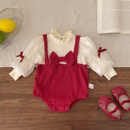 Spring Arrival Baby Girls Long Sleeves Color Patchwork Bodysuit