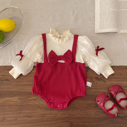 Spring Arrival Baby Girls Long Sleeves Color Patchwork Bodysuit