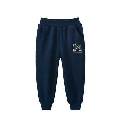 Baby Boys Solid Color Thin Sports Trousers With Logo And Pockets