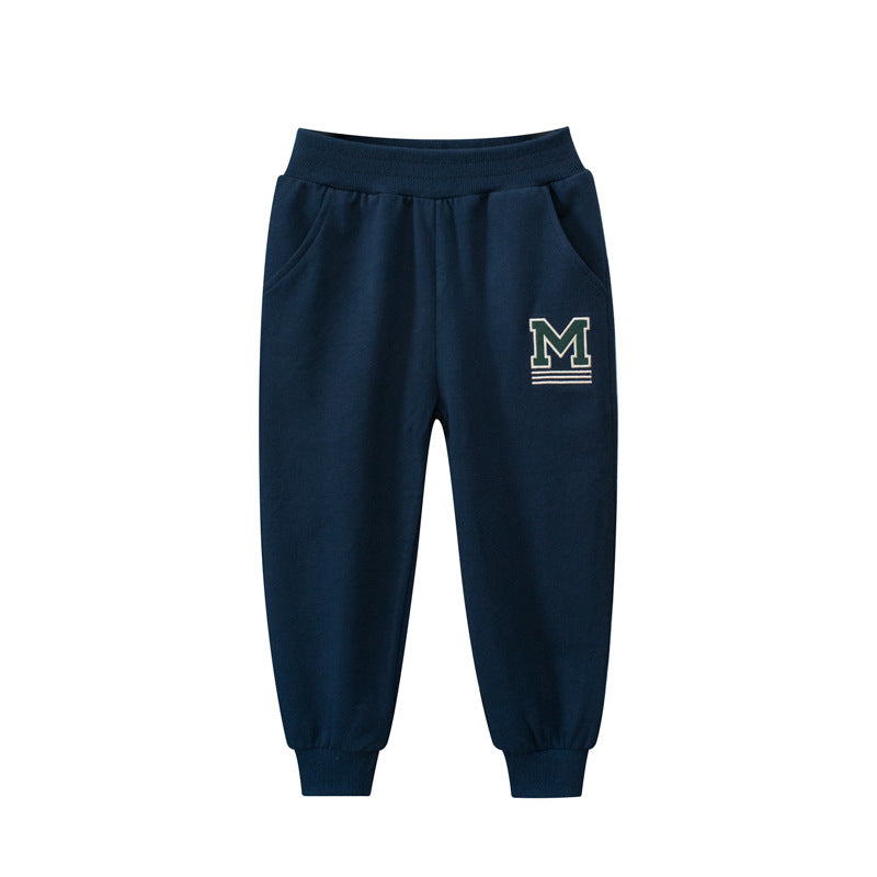 Baby Boys Solid Color Thin Sports Trousers With Logo And Pockets, MyKids-USA®, Baby & Toddler Bottoms, MyKids-USA - Size/Age - 90 (12-24M) - Color - Navy Blue (Dark Blue) -  -  - TR2311101509-C