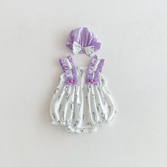 Summer Arrival Baby Girls Sleeveless Flowers Pattern Strap Bodysuit, MyKids-USA®, Baby One-Pieces, MyKids-USA - Size/Age - 66 (3-6M) - Color - Beige -  -  - TR2603182310-A.